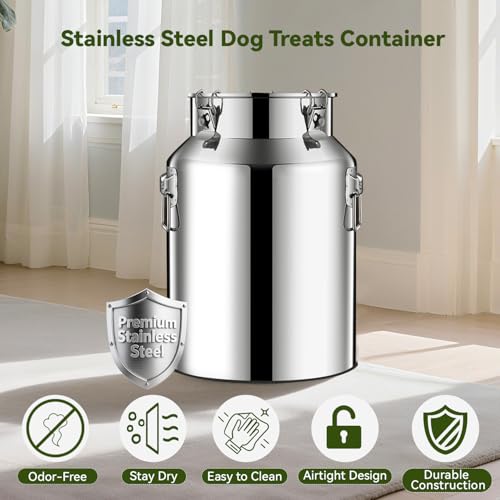 Newget 16lb Stainless Steel Dog Food Storage Container, Metal Pet Storage Container with Airtight Hangable Lid to Keep Food Fresh, Large Cat Food Storage Container with Scoop to Easily Clean - size: 16 lb