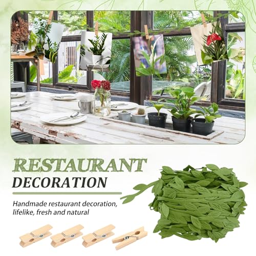 80PCS Mini Clothespins with Leaf Ribbon for Photo, 2pcs 33ft Artificial Greenery Vine and Wood Picture Clips, Hanging Photo Display for Wild Jungle Baby Shower Wedding Birthday Party Decor