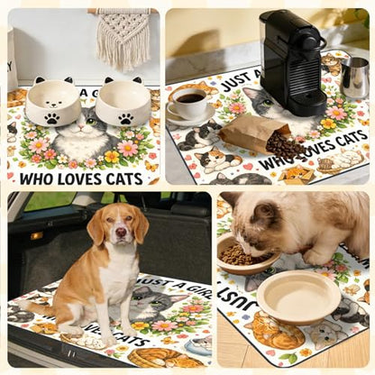 Nuxovilar Pet Dog Supplies Food Mat Floral Cat-Themed Polyester (23.62×17.71 inches) Bowl Water Spill Pad Feeding Gear for Home, Living Room, Pet Station - color: YE06002