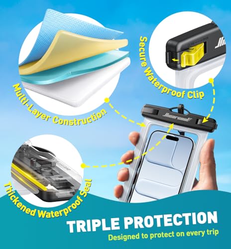 Hiearcool Waterproof Phone Pouch, Waterproof Phone Case with Crossbody Lanyard Compatible for iPhone 17 16 15 14 13 Pro Max Up to 8.9", Cellphone Dry Bag Travel Essentials for Beach -Clear-2Pack - color: 2 Clear