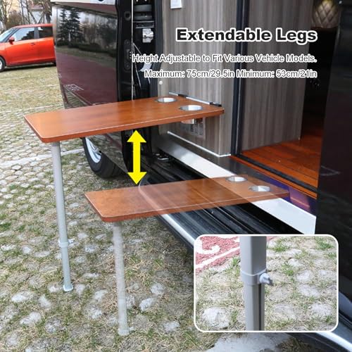 Rv Tables, Wall Mounted Folding Table with Telescopic Legs & Cup Holder for Campers Motorhomes Caravan and Yacht(Beige) - color: Beige