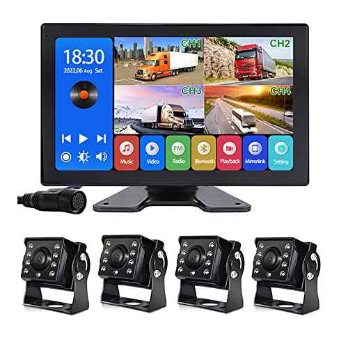 EVERSECU 4K Car Backup Cameras System with 10.1" Touch Screen Quad Display Monitor & 4pcs 1080P Backup AHD Cameras, MP5 Player, Vehicle DVR Recorder for RV/Truck/Bus/Trailer/Camper/Van - color: Charcoal