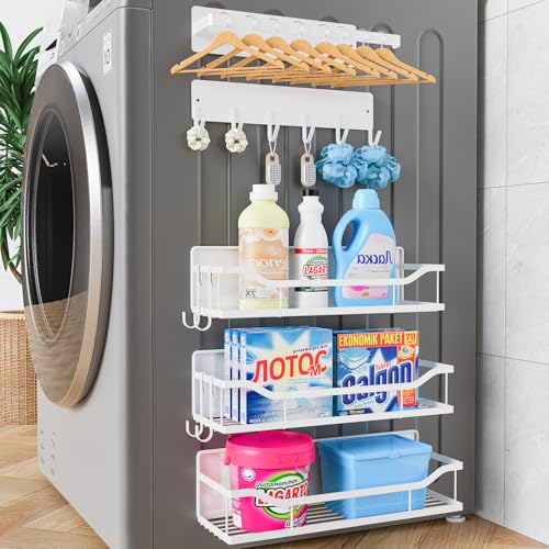 Multifunctional Magnetic Shelf for Washing Machine, Refrigerator, Microwave, and Any Metal Surface, Powerful Magnetic Shelves Include Magnetic Paper Towel Holder, Unique Hollow Design (5 pcs - White) - color: White, size: 5 Pack