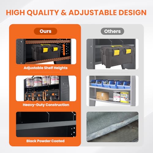 Black Steel Cargo Van Shelving Storage System Adjustable Height Fit for Ford Transit Connect 2014+, Ram Promaster City, Chevy City Express, Nissan NV200 32" W x 43" H x 13" D - size: 32" W x 43" H x 13" D