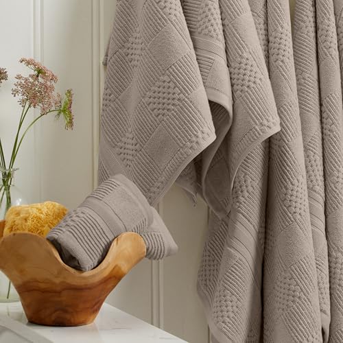 Springtree Home 100% Cotton Bath Towel Set of 4 | Brown Bath Towels | Geometric Textured Design | Absorbent & Quick-Dry | 4 Bath Towels | Oeko-TEX® Standard 100 Cotton | Myla Collection - Cobblestone - color: Cobblestone, size: Bath Towel (4 Pack)