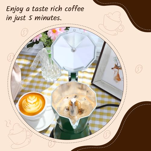 Coffee Pot 6 Cup Electric Espresso Coffee Maker Italian Moka Maker 300ml Portable Aluminum Espresso Machine Cafetera Moka Pot with Detachable Base, Gift for Home Travel(Dark Green) - color: Dark Green