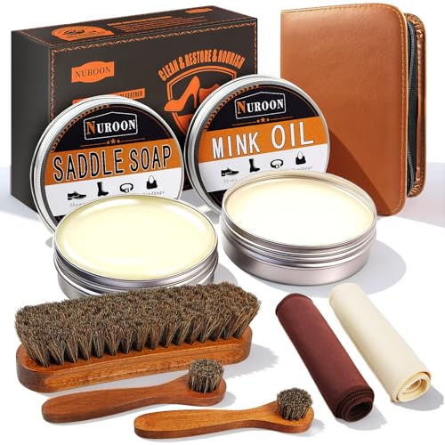 Nuroon Leather Boots Care Kit-3.52oz Saddle Soap+3.52oz Mink Oil for Leather Shoes Cleaning and Leather Purse Shoes Polishing - style: 8 Pieces
