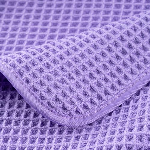 POLYTE 430 GSM Microfiber Quick Dry Lint Free Oversize Bath Towel Set, 6 Piece (Waffle Weave) - color: Purple