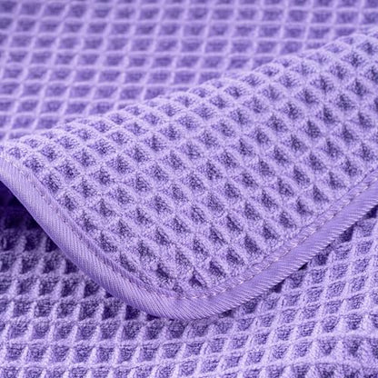 POLYTE 430 GSM Microfiber Quick Dry Lint Free Oversize Bath Towel Set, 6 Piece (Waffle Weave) - color: Purple