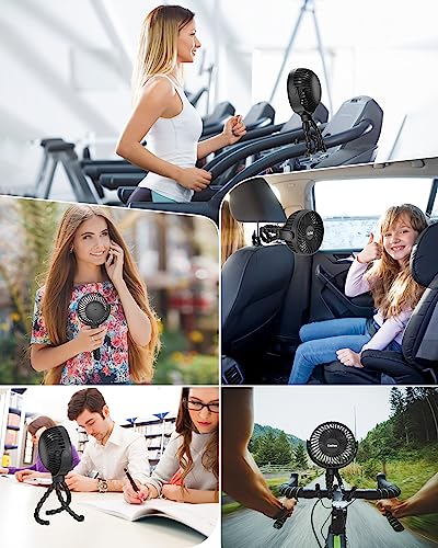 Coohea Stroller Fan Clip on for Baby, 4000mAh Rechargeable Battery Operated, Flexible Tripod, 3 Wind Speed, 360° Rotatable, Small Cooling Portable Fan for Car Seat Crib Golf Cart Bike Treadmill, Black - color: Black