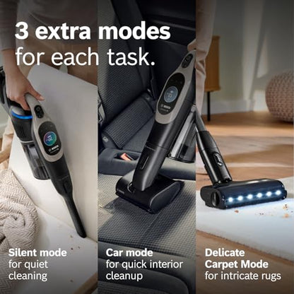 Bosch Unlimited 10 Cordless Stick Vacuum Cleaner - 2 Batteries Included, Up to 140 Min Total, Bendable Tube, Fast Charger, Pet Hair, Hard Floors and Carpets, 7 Accessories, Dark Cream