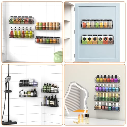 Wall Mounted Spice Rack Organizer, Pantry Door Organizer & Hanging Storage Baskets, Metal Spice Shelf for Kitchen Cabinet, 2 Depth Sizes Hold Large Jars to Nail Polish Bottles, 4 Pack - size: 4 Tier