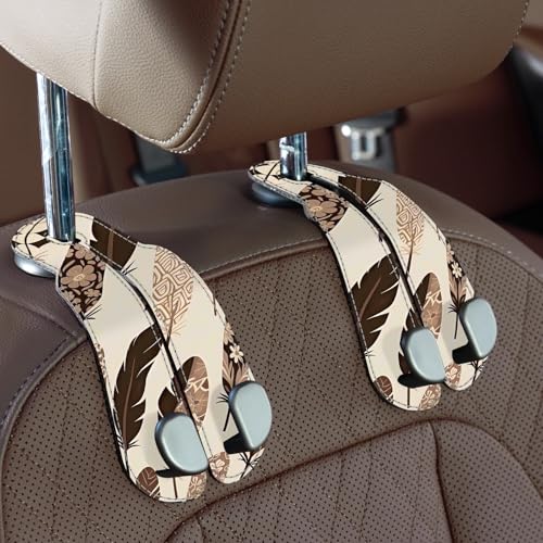 CoBak Purse Hook for Car - Universal Premium Stitched Leather and Aluminum-Magnesium Alloy Double Car Seat Back Storage Hook for Purses, Handbags, Bags (2 Pack),Feather - color: Feather, size: 2-Hooks