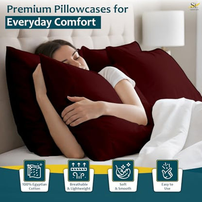 Pillow Cases - Set of 2, Burgundy Solid (20" X 28") - Pillow Covers Made of 100% Cotton - 300 Thread Count Super Soft and Breathable Sateen Weave Pillowcases. - color: Burgundy Solid, size: (20"X28")