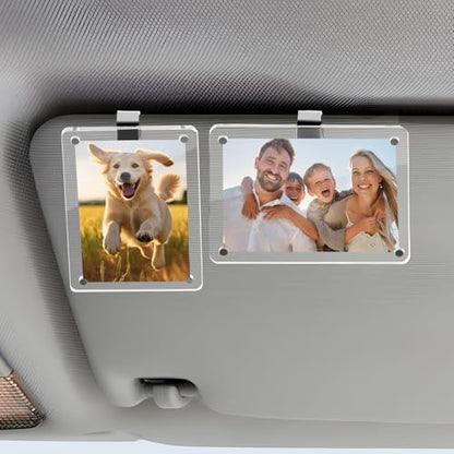 Koongloong 2PCS Car Picture Frame Sun Visor Photo Clip 2.36x3.54 Inch Magnetic Acrylic Cars Memorial Pictures Frames Holder Universal Transperant - size: Fit for 3-inch