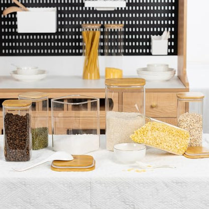 D2scrma 149oz 50oz Airtight Glass Square Storage Canister with Bamboo Lid Set of 2(4400ml*1 1500ml*1) Large Gallon Glass Jars for Sugar, Flour, Cookies and Coffee beans (‎with Black Lable) - size: 149oz*1/50oz*1