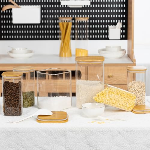 D2scrma 149oz Airtight Glass Square Storage Canister with Bamboo Lid Set of 2(4400ml*2) Large Gallon Glass Jars for Sugar, Flour, Cookies and Coffee beans (‎with Black Lable) - size: 149oz*2