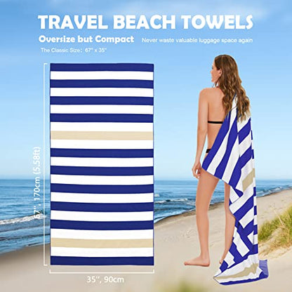 Your Choice Microfiber Beach Towel, Sand-Free Quick Dry Travel Towel, Oversized Compact Lightweight Recycled Towel for Pool Camping(67"x35"/60"x30") - color: K-dark Blue&khaki Stripes, size: Extra Large(67x35")