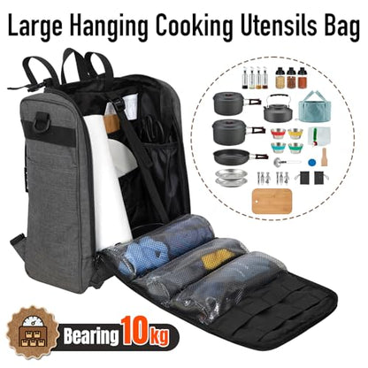 KingCamp Oversized Camping Kitchen Organizer, Ultralight Hanging Cooking Utensils Bag Portable Storage Backpack with Paper Towel Holder & 3 Pockets for Outdoor BBQ Cooking (Bag Only)