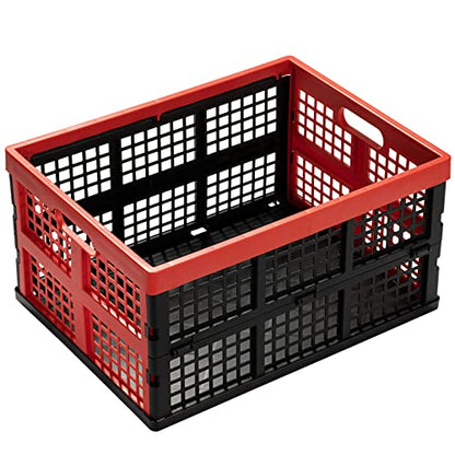 Eslite 34L Large Plastic Folding Storage Crates,Collapsible Crates for Storage,Pack of 3 (Black+Red) - color: Black+Red