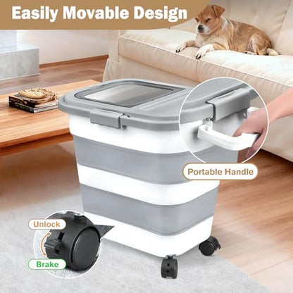 Komzon Rice Storage Container, Collapsible Airtight Food Storage Containers 20-30 Lbs, Rice Dispenser Bin with Cup and Scoop for Flour Cereal Pasta Grain, Cat Bird Pet Dog Food Storage Container - size: 20-30 Lbs