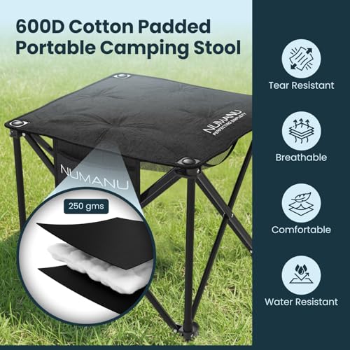 NUMANU Oversized Padded Camping Stool for Adults, Thick Padded 18.5" Heavy Duty Outdoor Camp Chairs with Anti-Slip Feet & Carry Bag, Folding Ottoman Foot Rest for Travel, Max 500lbs - size: 1PK (1x Seat)