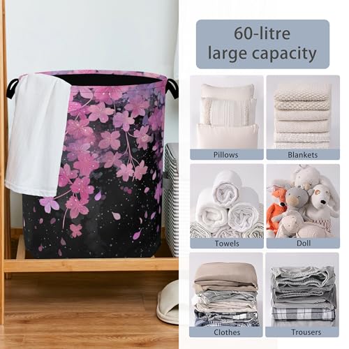 Cherry Blossoms Laundry Basket,Foldable with Handles Tote Bag Oxford Cloth for Bathroom Bedroom Dirty Clothes Storage Bucket 16" x 20.8" - color: Cherry Blossoms