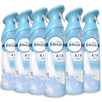 Febreze Air Mist, Air Freshener Spray, Odor Fighting Room Spray, Deodorizer for Home Bathroom Kitchen Office Apartment Dorm Room Classroom, Linen & Sky Scent, 8.1oz (Pack of 6) - style: Linen & Sky