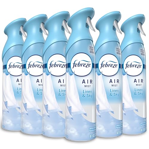 Febreze Air Mist, Air Freshener Spray, Odor Fighting Room Spray, Deodorizer for Home Bathroom Kitchen Office Apartment Dorm Room Classroom, Linen & Sky Scent, 8.1oz (Pack of 6) - style: Linen & Sky