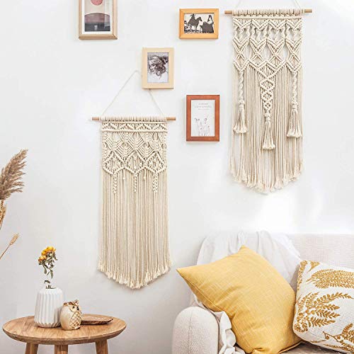 Mkono 2 Pcs Macrame Woven Wall Hanging Boho Chic Geometric Art Decor - Beautiful Bedroom Nursery Apartment Home Decoration, Gift for Girls Adults Birthday Christmas, 28" L x 13" W - size: Medium