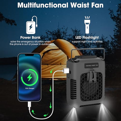 Portable Personal Fan Shirt Fan Rechargeable 8000mAh, Body Fans with 3 Speeds Faster Cooling & LED Light, Clip on Fans 30H Hands-Free Keeping Cool Outside While Camping Working in Summer Hot Weather