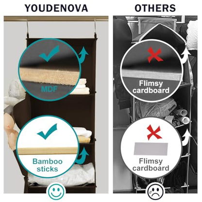 YOUDENOVA Hanging Closet Organizer, 6-Shelf Closet Hanging Storage Shelves, Brown - color: Brown