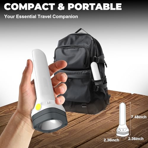 Flashlight Lantern Combo Rechargeable, 2-in-1 LED Flashlight with 360° Camping Lantern & Emergency Strobe, Compact Light for Camping, Power Outage, Car