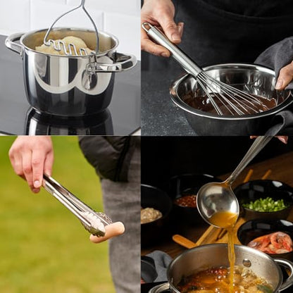 Avador® Premium Set of 10 Stainless Steel (WHITE HOLDER) Kitchen Tool Set with Holder Easy To Clean, Space Saving, Great for Cooking, Baking, Prepping (WHITE) - color: White
