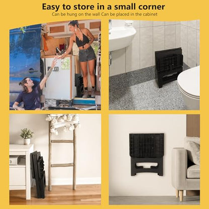 2 Step Folding Stool Non Slip 250 lb Capacity Foldable Step Stool 8 and 17 Inch Dual Height Portable Foot Stool for Kitchen Bathroom Black