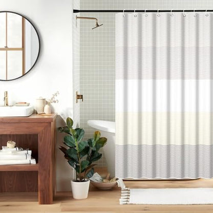 Boho Shower Curtain for Bathroom 48x72 inches White Grey Lines Waterproof Shower Curtain Set with Hooks Bohemian Stripe Fabric Stall RV Shower Curtains - color: Beige, size: 48"W x 72"L (Pack of 1)