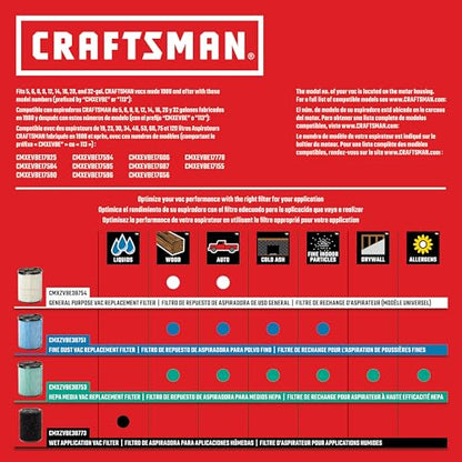 CRAFTSMAN CMXEVBE18695 16 Gallon 6.5 Peak HP Wet Dry Shop Vacuum - size: 16 Gallon 6.5 Peak HP w/Diffuser