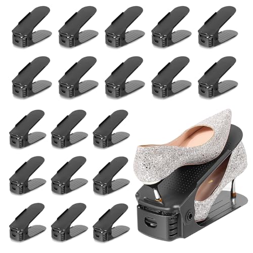 TOPNEW 20 Pack Shoe Slots Organizer Shoe Stacker for a Pair of Shoes 4 Levels Adjustable 50% Shoe Space Saver Double Layer Shoe Rack Organizer for Closet (Black) - color: 20pack Black