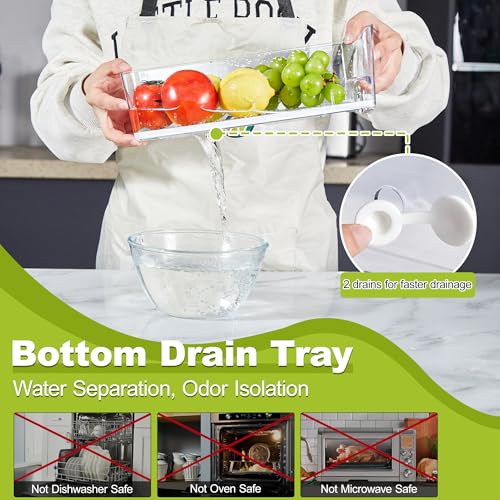 Pull Out Fridge Organizer Drawer, Stackable Refrigerator Storage Bins with Drain Tray and Lid, Clear Fruit and Vegetable Storage Containers Box, for Kitchen Freezer, 2-Pack - size: 2 Pack