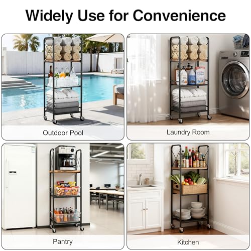 niffgaff 3-Tier Movable Towel Rack, Free-Standing Towel Holder with M-Shaped Detachable Dividers, for Bathroom, Pool