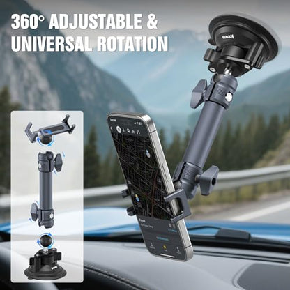 Suction Cup Car Phone Mount for Dashboard/Windshield/Mirror/Desk, with 25mm Ball Head and Aluminum Magic Arm, Phone Holder for iPhone/Samsung/Android, Fits Phone Width 2.56-3.74"(KPS-11) - color: KPS-11