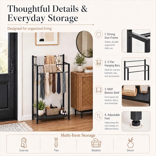 Freestanding Towel Rack, 3 Tier Blanket Ladder Stand with Black Wooden Shelf for Bathroom Living Room (31.5" H x 16.9" W x7.9 D) - color: Black, size: 31.5"H x 16.9"W x7.9"D