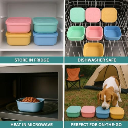 2ME Airtight Pet Wet Food Storage Containers with Lids (4-Pack, 12oz) - Silicone Meal Prep Kit for Dog & Cat Food - Freezer, Microwave & Dishwasher Safe - with Stainless Steel Scoop - size: 12oz Pack of 4