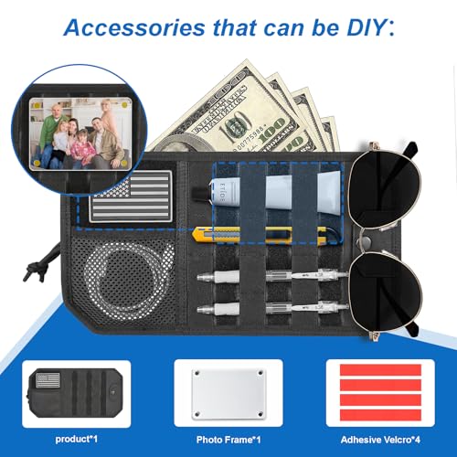 Car Sun Visor Organizer,Truck Accessories with Photo Frame & Zippered Pocket, Universal Visor Organizer Bag with Acrylic Window, Fits Most Cars for Storage