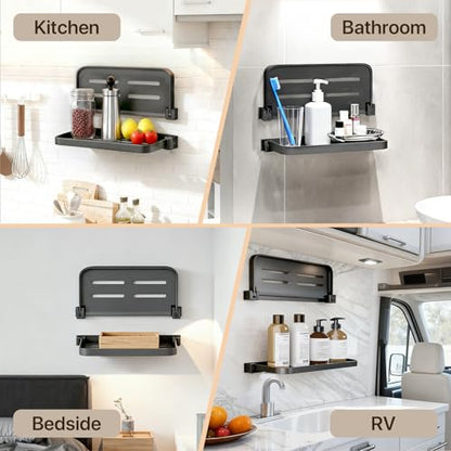 Aluminum RV Foldable Floating Shelves, Grey, 1 Pack | 90° Space-Saving Wall-Mounted, No Drill Furniture for Bathroom, Motor Home, Kitchen - size: 1 Pack