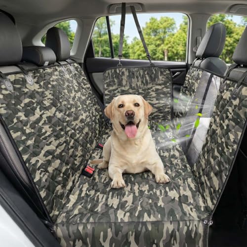 Dog Car Seat Cover, 600D Heavy Dute Durable Car Seat Cover for Dogs Pets, 100% Waterproof Scratch Proof Nonslip Dog Hammock for Cars, Seat Covers Protector with SeatBelt for Pet Sedan SUV Trucks - color: Camo, size: Standard (53.9*57.9 )
