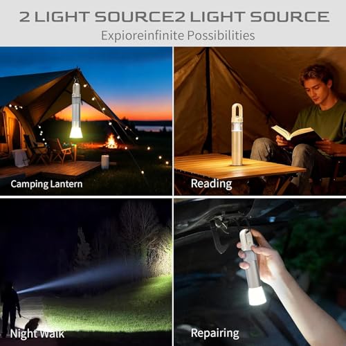 Rechargeable Flashlight Camping Lantern,Dual Light Source 800LM Brightness 2000mAh rechargeable Flashlights, Adjustable Tent light with Softlight Cover for Camping, Home Use, Car, Hiking Adventures