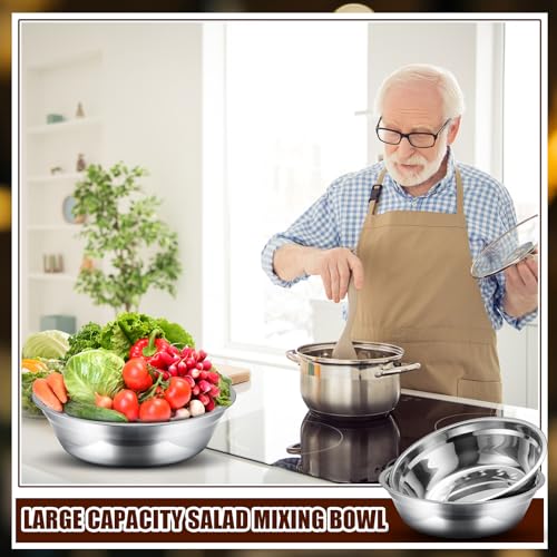 Nuogo 4 Pcs Stainless Steel Mixing Bowls Metal Mixing Bowls Extra Large Basin Salad Basin Deeper Edge Dishwasher Safe Mirror Finish for Home and Commercial, Silver (11 Inch 3.4 Qt) - size: 11 Inch (3.4 Qt)