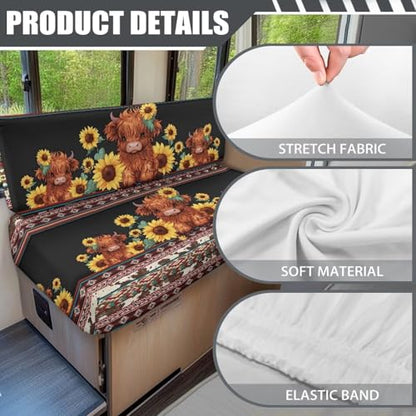 NDISTIN Aztec Highland Cow RV Dinette Cushion Covers 2Pcs RV Dinette Cushion Covers Booth Set Comfortable Camper Cushion Covers Stretch Couch Cover for RV Camper Sofa 2 Cushion - color: Aztec Highland Cow