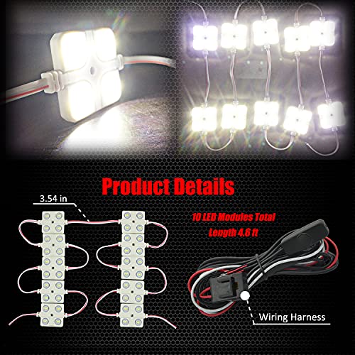 Ampper 12V 40 LEDs Interior Van Light Kits, LED Ceiling Lights with Simplified Harness Switch Fuse for Van RV Boats Caravans Trailers and More (10 Modules, White) - size: 40 LEDs